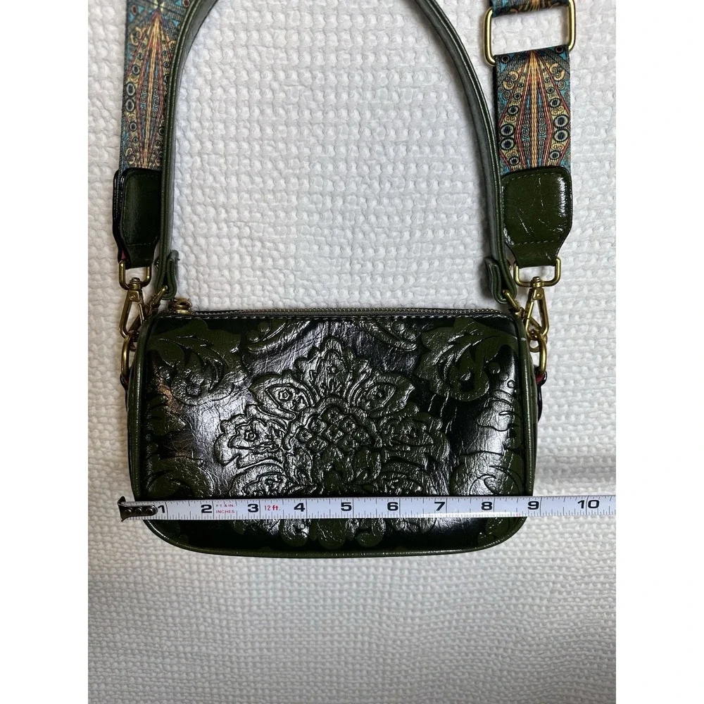 Green Embossed Floral Crossbody Shoulder Bag Removable Strap Boho Western Purse